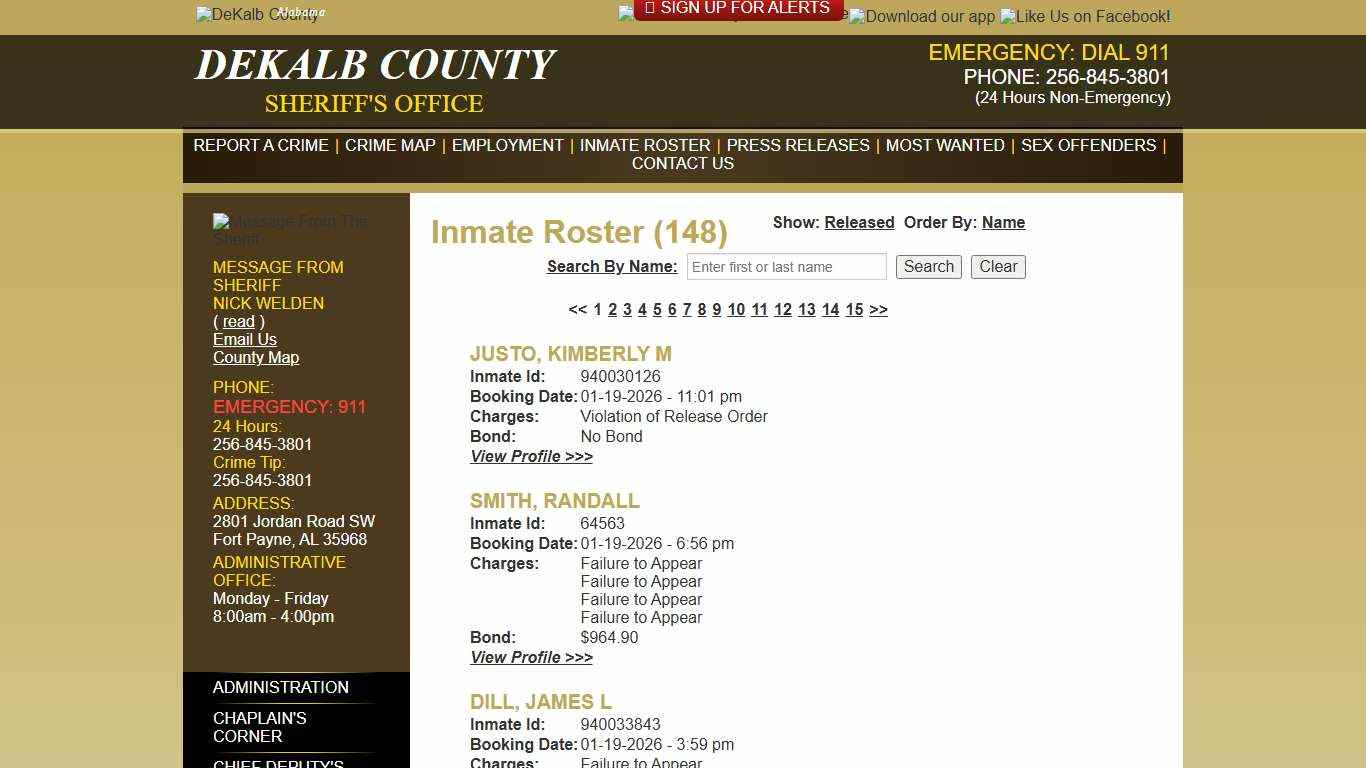 Inmate Roster - Current Inmates Booking Date Descending - DeKalb County Sheriff's Office - Fort Payne, Alabama